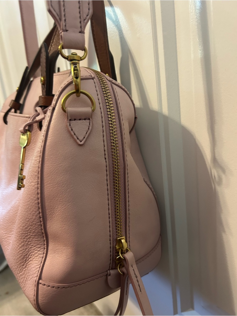 Fossil Blush Pink Satchel with Brown Handles - Picture 4 of 15